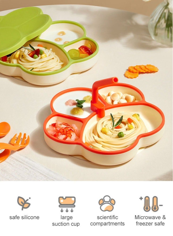 Perfii Baby Suction Plates Silicone Food Plate with Divided Sections Baby Plate for Self Feeding Toddler Feeding Plate with Straw - Image 5
