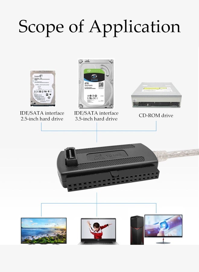 SATA/PATA/IDE Hard Drive to USB 2.0 Adapter Converter Cable for 2.5" 3.5" Hard Disk HDD SSD with External AC Power Supply, Compatible with All Computer System PC Desktop Laptop - Image 3