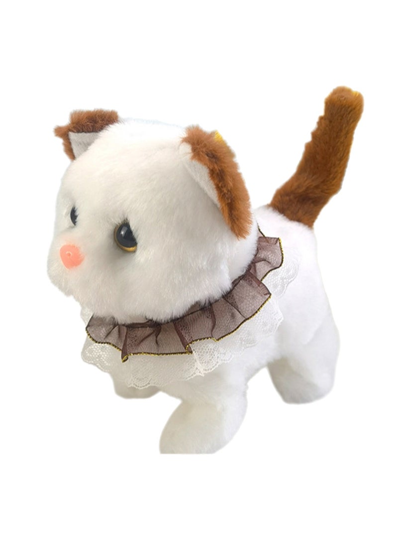Brown Lace Collar Electronic Cat Plush Stuffed Interactive Animal Touch Control Electronic Pet Can Walk And Call, Wag Its Tail, Toy Suitable For Children And Babies - Image 1