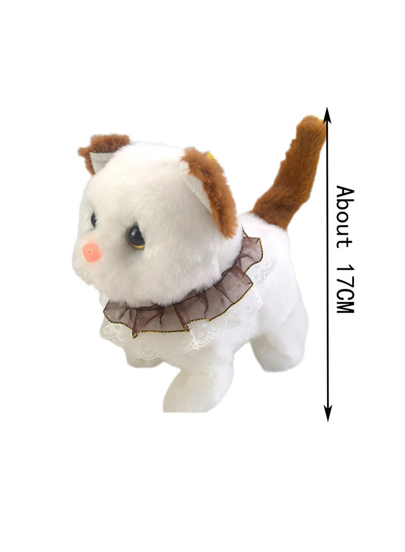 Brown Lace Collar Electronic Cat Plush Stuffed Interactive Animal Touch Control Electronic Pet Can Walk And Call, Wag Its Tail, Toy Suitable For Children And Babies - Image 2