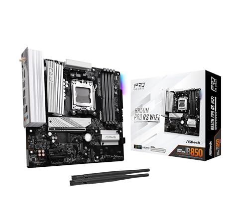 ASRock AMD B850M Pro RS واي فاي 6E مقبس AM5 رايزن 9000، 8000 و7000 سيريز DDR5 B850 حتى 8000+ (OC) ميجاهرتز 256GB لوحة أم Micro ATX M.2 SATA3 6.0 Gb/s PCIe 5.0 Realtek 2.5G LAN BIOS Flashback - Image 1