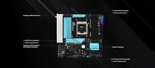 ASRock AMD B850M Pro RS واي فاي 6E مقبس AM5 رايزن 9000، 8000 و7000 سيريز DDR5 B850 حتى 8000+ (OC) ميجاهرتز 256GB لوحة أم Micro ATX M.2 SATA3 6.0 Gb/s PCIe 5.0 Realtek 2.5G LAN BIOS Flashback - Image 4