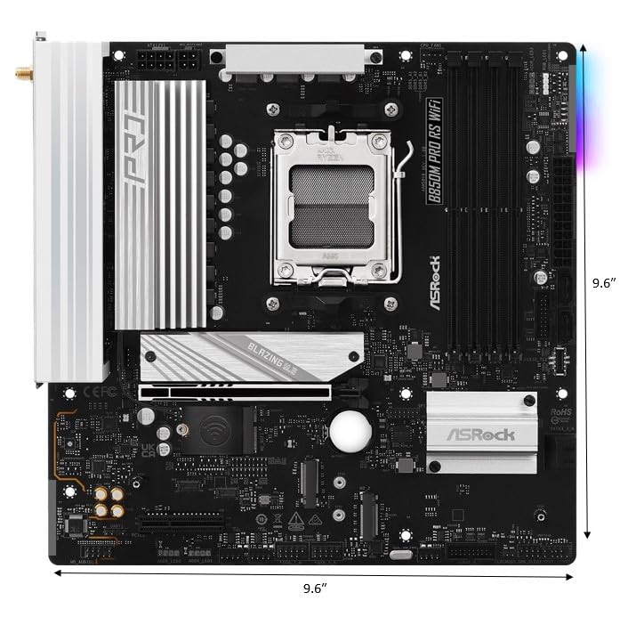 ASRock AMD B850M Pro RS واي فاي 6E مقبس AM5 رايزن 9000، 8000 و7000 سيريز DDR5 B850 حتى 8000+ (OC) ميجاهرتز 256GB لوحة أم Micro ATX M.2 SATA3 6.0 Gb/s PCIe 5.0 Realtek 2.5G LAN BIOS Flashback - Image 2