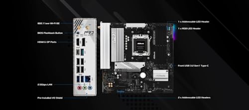 ASRock AMD B850M Pro RS واي فاي 6E مقبس AM5 رايزن 9000، 8000 و7000 سيريز DDR5 B850 حتى 8000+ (OC) ميجاهرتز 256GB لوحة أم Micro ATX M.2 SATA3 6.0 Gb/s PCIe 5.0 Realtek 2.5G LAN BIOS Flashback - Image 3