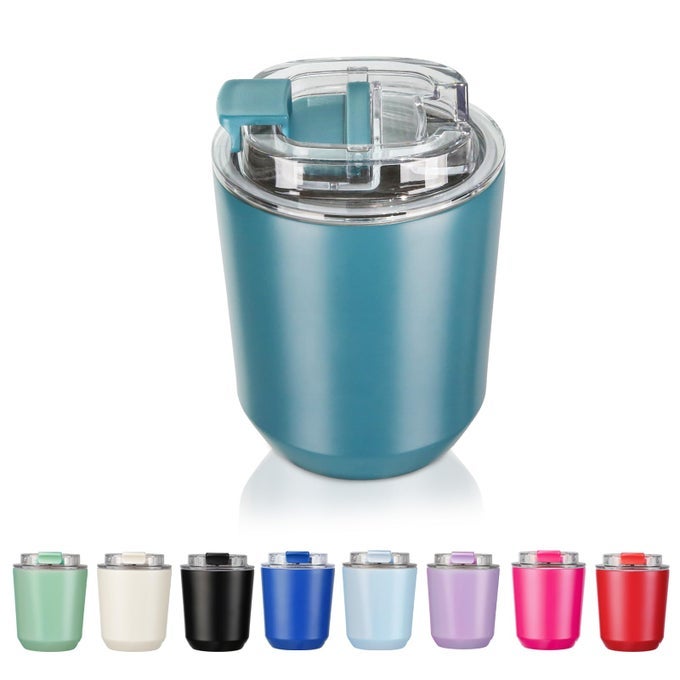 INSULATED TUMBLERS WITH LID 10 OZ TRAVEL COFFEE MUG STAINLESS STEEL VACUUM CUP LEAK PROOF REUSABLE DOUBLE WALLED COFFEE TUMBLER FOR ICED AND HOT DRINKS PEACOCK BLUE
