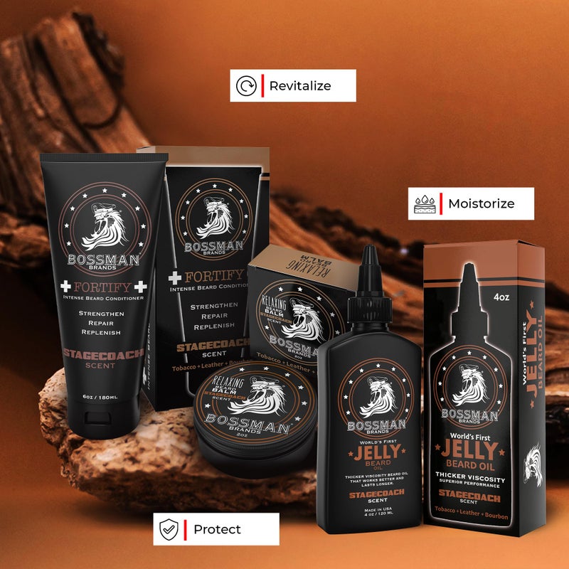 Bossman Essentials Beard Kit for Men, Set of 3 - Beard Oil Jelly, Fortifying Conditioner Cream, Beard Balm - Grooming Growth Care Accessories - Gift Set for Men (Stagecoach) - Image 3