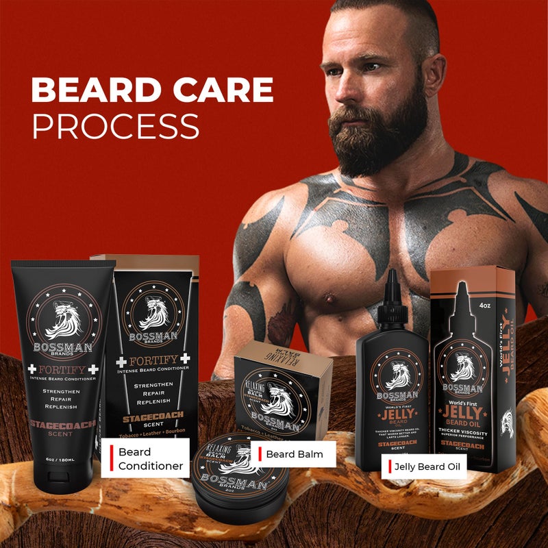 Bossman Essentials Beard Kit for Men, Set of 3 - Beard Oil Jelly, Fortifying Conditioner Cream, Beard Balm - Grooming Growth Care Accessories - Gift Set for Men (Stagecoach) - Image 2