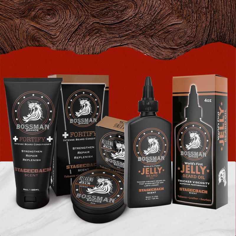 Bossman Essentials Beard Kit for Men, Set of 3 - Beard Oil Jelly, Fortifying Conditioner Cream, Beard Balm - Grooming Growth Care Accessories - Gift Set for Men (Stagecoach) - Image 5