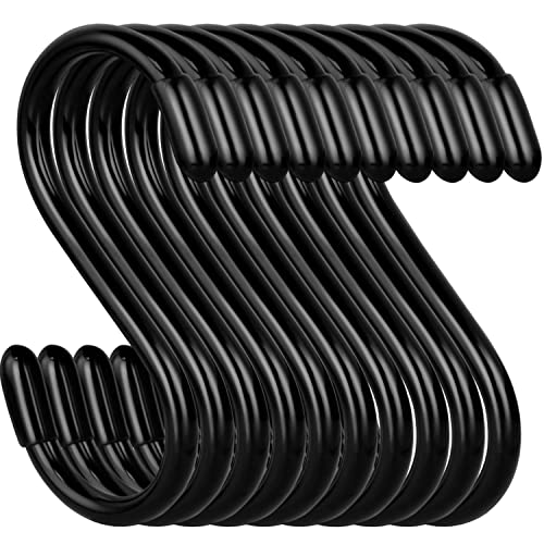 DINGEE 20 Pack Rubber Coated S Hooks for Hanging Plants,Heavy Duty S Hook,Non Slip 3 Inch Closet S Hooks,Steel Metal Black Vinyl Coated Small Hanging Hook for Jeans Pots and Pans Coffee Cups - Image 1