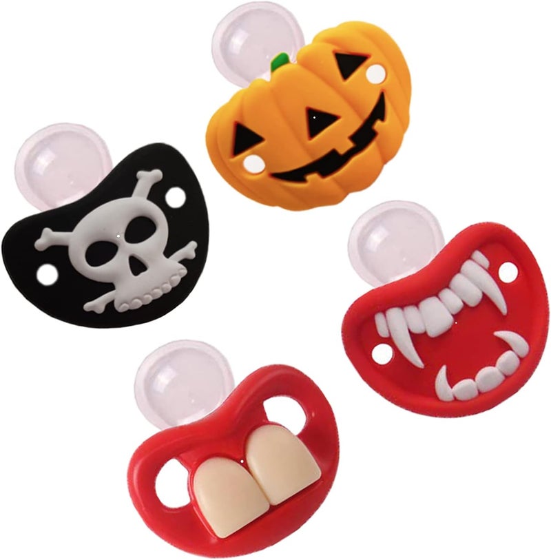 INTATIKOO Funny Pacifier for Baby 0-18 Months Baby Halloween Pumpkin Skeleton Vampires Pacifiers Halloween Gifts for Babies BPA Free (4 Packs) - Image 1