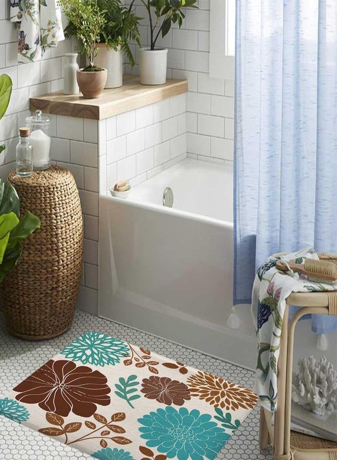 DeeCabin Boho Teal and Brown Floral Bathroom Rugs, Turquoise and Tan Flower Bath Mats for Bathroom, Aqua Blue Bohemia Art Aesthetics Bath Rug, Kitchen Bath Mat Soft Non Slip Bath Rugs 19X31IN - Image 2