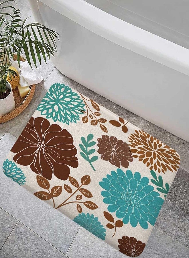 DeeCabin Boho Teal and Brown Floral Bathroom Rugs, Turquoise and Tan Flower Bath Mats for Bathroom, Aqua Blue Bohemia Art Aesthetics Bath Rug, Kitchen Bath Mat Soft Non Slip Bath Rugs 19X31IN - Image 1