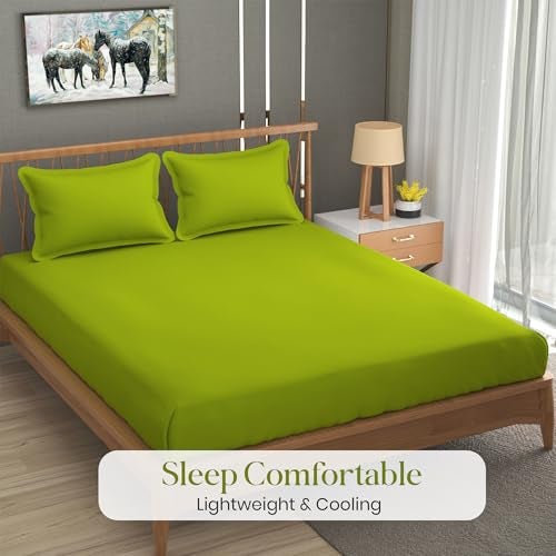 Fresh From Loom Solid Plain 240 TC Queen Size Bedsheet Set with 2 Pillow Covers - Hypoallergenic & Soft (Size- 90x95 inch | Parrot Green| Solid) - Image 5