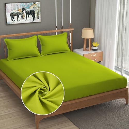 Fresh From Loom Solid Plain 240 TC Queen Size Bedsheet Set with 2 Pillow Covers - Hypoallergenic & Soft (Size- 90x95 inch | Parrot Green| Solid) - Image 1