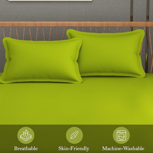 Fresh From Loom Solid Plain 240 TC Queen Size Bedsheet Set with 2 Pillow Covers - Hypoallergenic & Soft (Size- 90x95 inch | Parrot Green| Solid) - Image 2