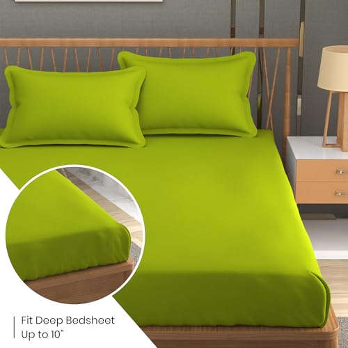 Fresh From Loom Solid Plain 240 TC Queen Size Bedsheet Set with 2 Pillow Covers - Hypoallergenic & Soft (Size- 90x95 inch | Parrot Green| Solid) - Image 4
