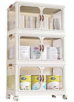 MOMENT 3 Layer Storage Cabinet With Doors, Stackable Plastic Storage Bins With Lid And Wheels, Durable And Spacious Multi-Purpose Cabinet For Home, Office, Or Kitchen (White, 53X32X88Cm)  - Image 1