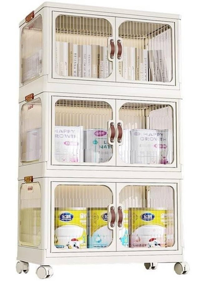 MOMENT 3 Layer Storage Cabinet With Doors, Stackable Plastic Storage Bins With Lid And Wheels, Durable And Spacious Multi-Purpose Cabinet For Home, Office, Or Kitchen (White, 53X32X88Cm) - Image 1