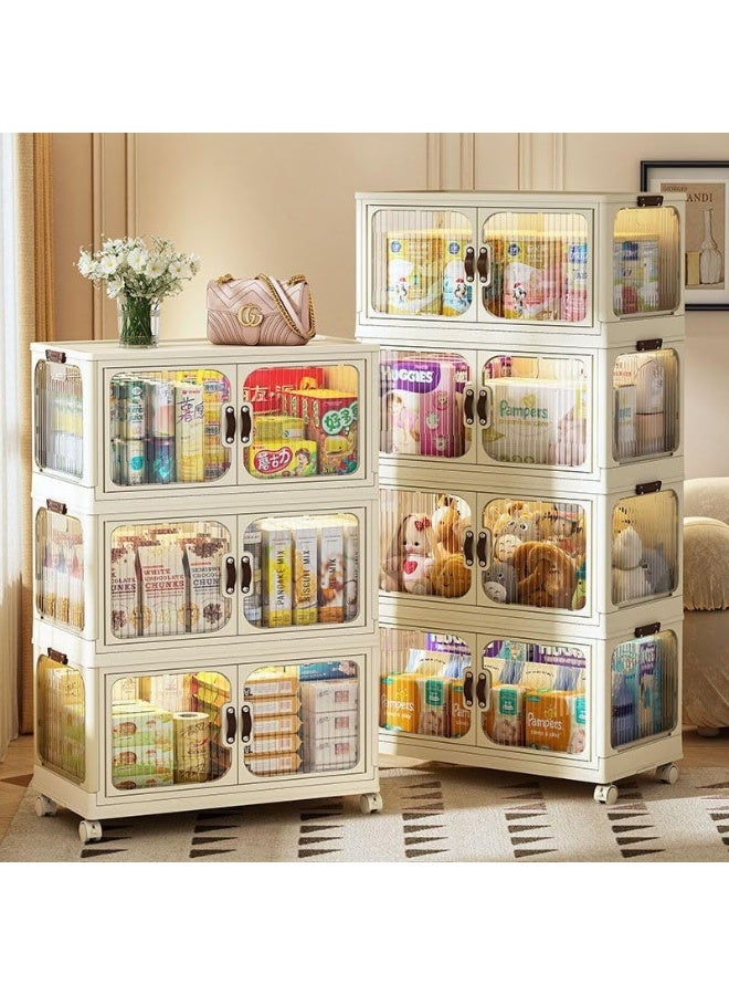 MOMENT 3 Layer Storage Cabinet With Doors, Stackable Plastic Storage Bins With Lid And Wheels, Durable And Spacious Multi-Purpose Cabinet For Home, Office, Or Kitchen (White, 53X32X88Cm) - Image 4