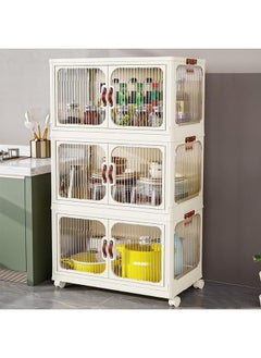 MOMENT 3 Layer Storage Cabinet With Doors, Stackable Plastic Storage Bins With Lid And Wheels, Durable And Spacious Multi-Purpose Cabinet For Home, Office, Or Kitchen (White, 53X32X88Cm)  - Image 3