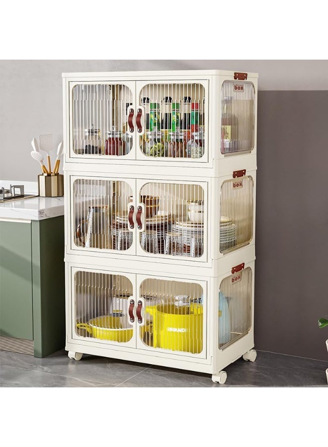 MOMENT 3 Layer Storage Cabinet With Doors, Stackable Plastic Storage Bins With Lid And Wheels, Durable And Spacious Multi-Purpose Cabinet For Home, Office, Or Kitchen (White, 53X32X88Cm) - Image 3