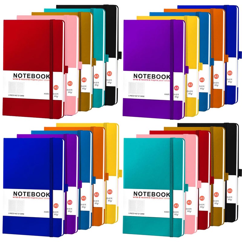 Jaoruizer 20 Pack Hardcover Journals Bulk, A5 Lined Notebooks for Women Men, 200 Pages/100 Sheets, 5.8 x 8.4 inch College Ruled Notebook for Writing Business Work, 10 Colors - Image 1