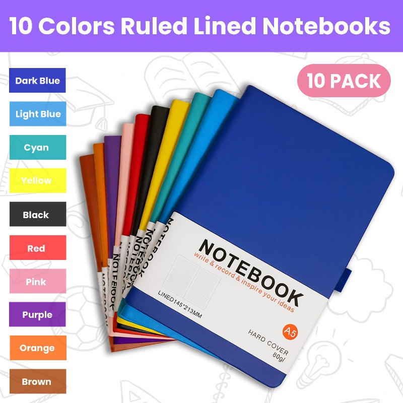 Jaoruizer 20 Pack Hardcover Journals Bulk, A5 Lined Notebooks for Women Men, 200 Pages/100 Sheets, 5.8 x 8.4 inch College Ruled Notebook for Writing Business Work, 10 Colors - Image 2