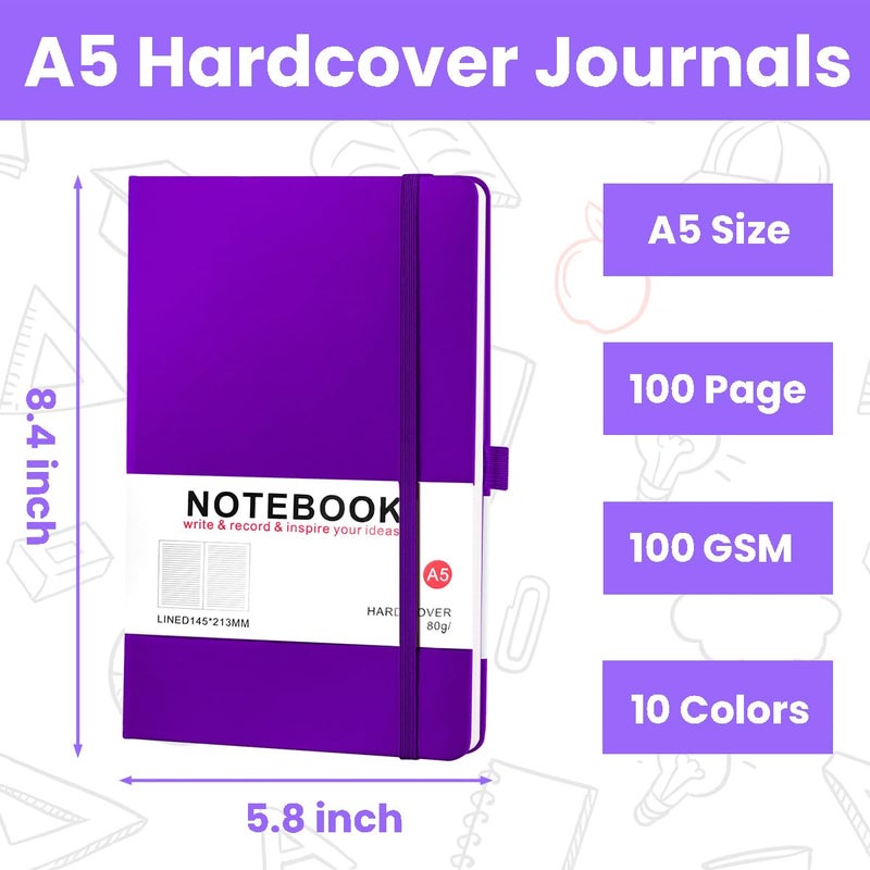 Jaoruizer 20 Pack Hardcover Journals Bulk, A5 Lined Notebooks for Women Men, 200 Pages/100 Sheets, 5.8 x 8.4 inch College Ruled Notebook for Writing Business Work, 10 Colors - Image 3