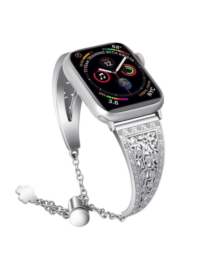 حزام ساعة سيليكون فضي مقاس 38/40/41 مم متوافق عالميًا مع Apple Watch، مناسب للرجال والنساء، متوافق مع Iwatch Series 1~7/Iwatch Se - Image 1
