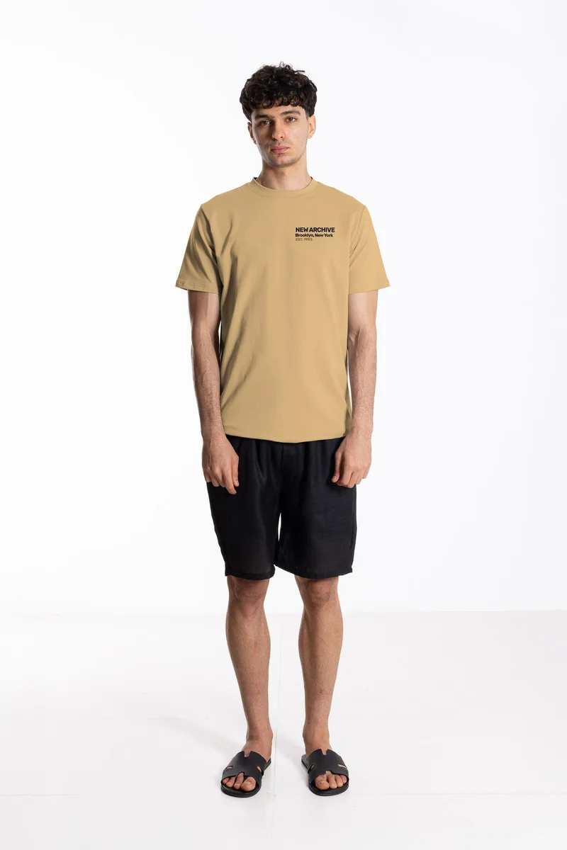 Shapes DARK-BEIGE COTTON BLEND PRINTED T-SHIRT for Men | Best Price UAE
