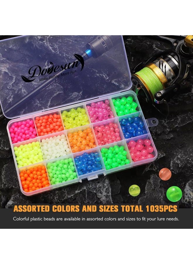 Dovesun Fishing Beads - 1035pcs (B-5mm6mm8mm/0.20in0.24in0.32in) - Glow in Dark & Laser Colors - Trout, Salmon, Steelhead, Walleye, Catfish, Pampano - Fishing Bait Eggs - Image 3
