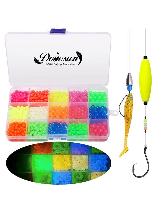 Dovesun Fishing Beads - 1035pcs (B-5mm6mm8mm/0.20in0.24in0.32in) - Glow in Dark & Laser Colors - Trout, Salmon, Steelhead, Walleye, Catfish, Pampano - Fishing Bait Eggs - Image 1