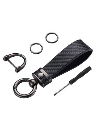 Carbon Fiber Style Leather Car Key chain Manual Leather Rust Resistant Alloy 360 Degree Rotatable with Anti Lost D Ring Black - pzsku/Z35EF785EBED0ABAAA789Z/45/_/1689817542/27940ddd-5833-43d6-9f08-43e247a5e4c8