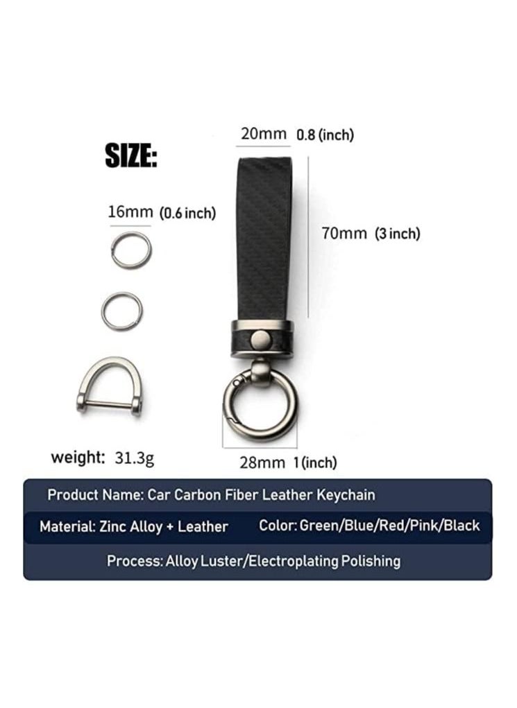 RATSAW Carbon Fiber Style Leather Car Key chain Manual Leather Rust Resistant Alloy 360 Degree Rotatable with Anti Lost D Ring Black  - Image 2