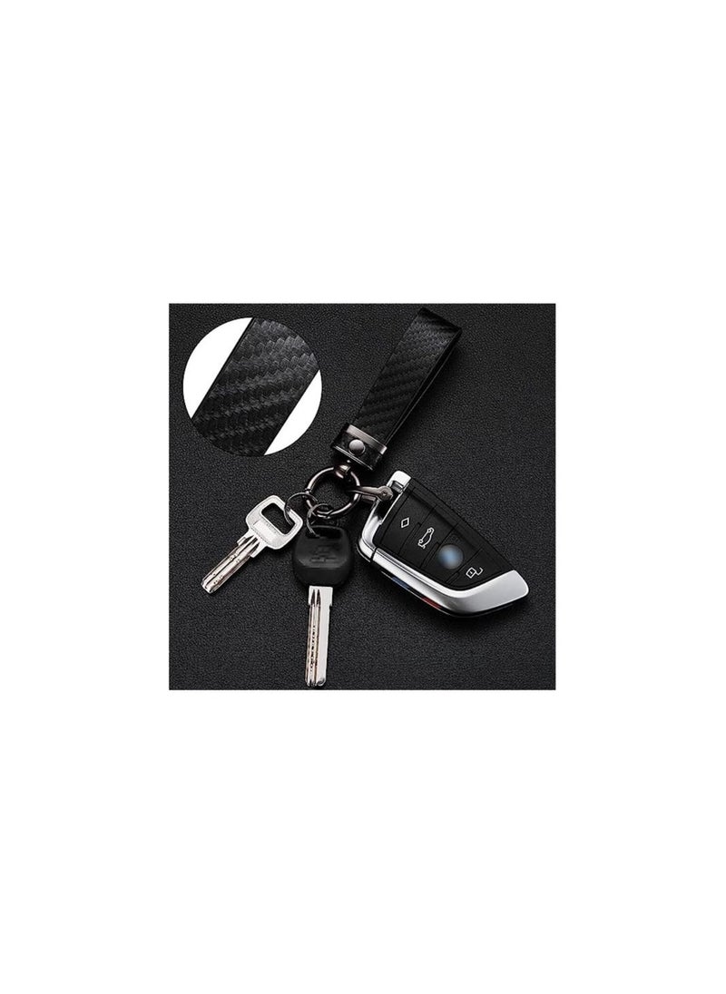 RATSAW Carbon Fiber Style Leather Car Key chain Manual Leather Rust Resistant Alloy 360 Degree Rotatable with Anti Lost D Ring Black  - Image 4