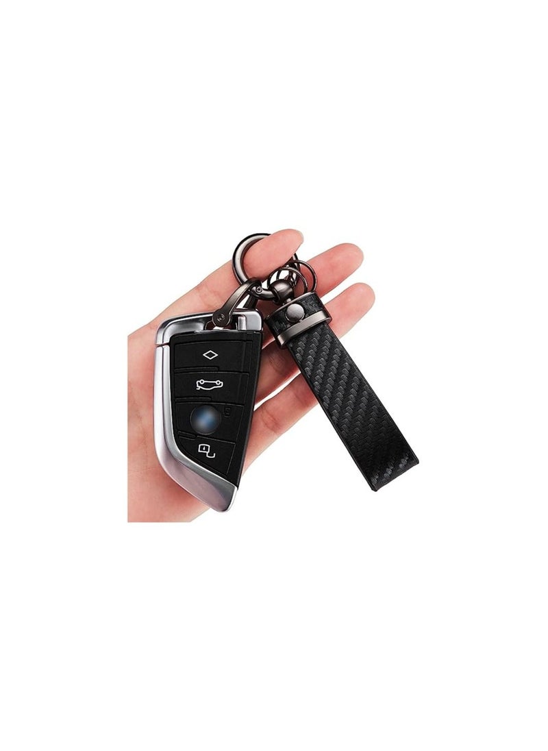 RATSAW Carbon Fiber Style Leather Car Key chain Manual Leather Rust Resistant Alloy 360 Degree Rotatable with Anti Lost D Ring Black  - Image 5