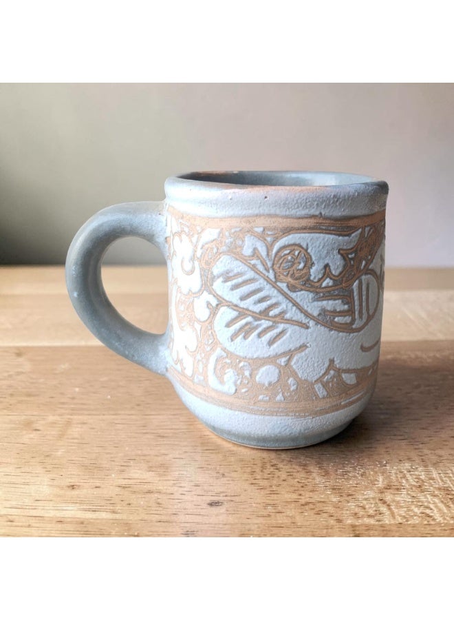 color zone pottery 200ml mug with a unique engraved design, microwave safe, handmade from pottery - Image 1