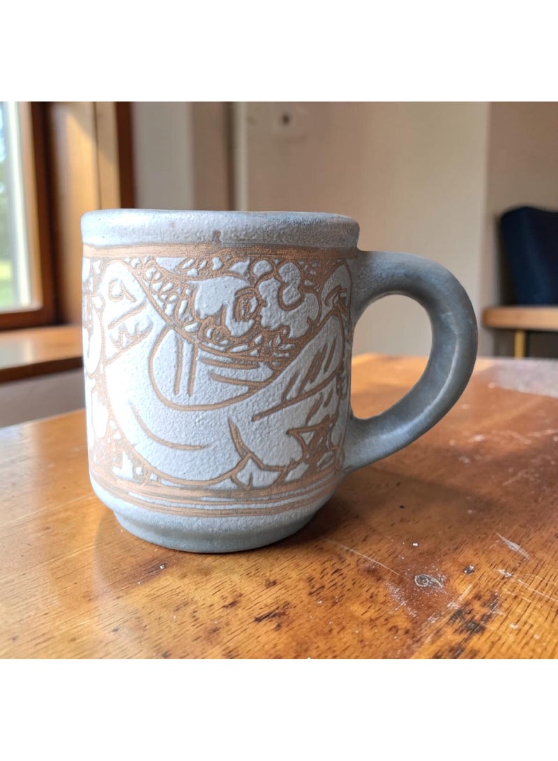 color zone pottery 200ml mug with a unique engraved design, microwave safe, handmade from pottery - Image 3