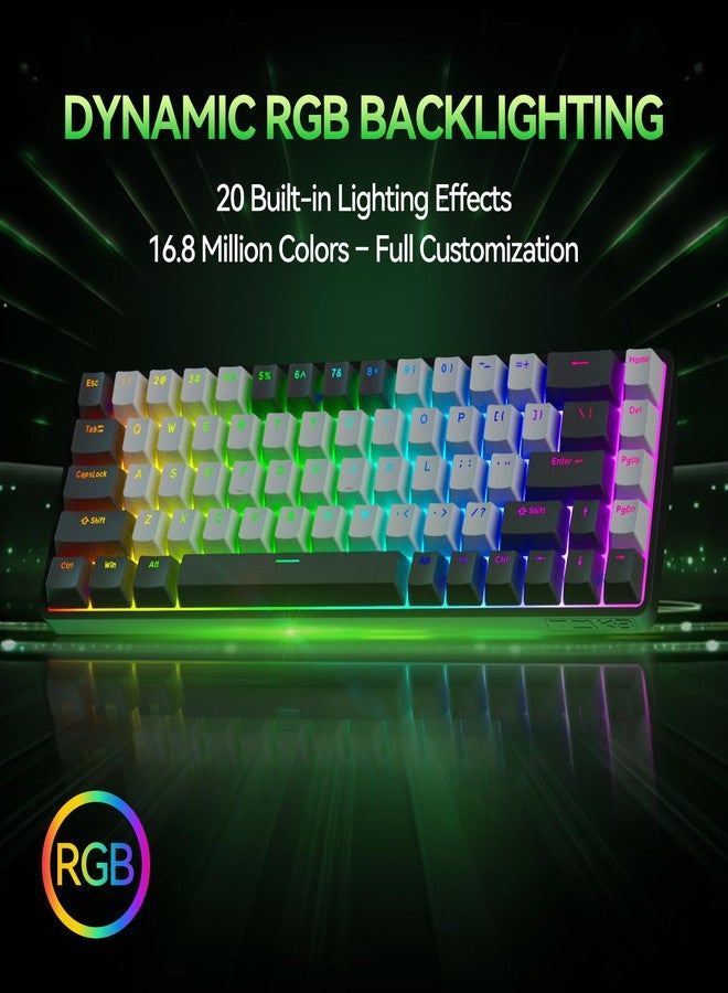 TMKB Technology Mechanical KeyBoard TMKB T68 60% Wireless Mechanical Gaming Keyboard, Tri-Mode BT5.0/2.4GHz/USB-C with Blue Switch, RGB Backlight, Anti-Ghosting, Compact 68 Keys, Wired/Wireless, Black/Gray - Image 4