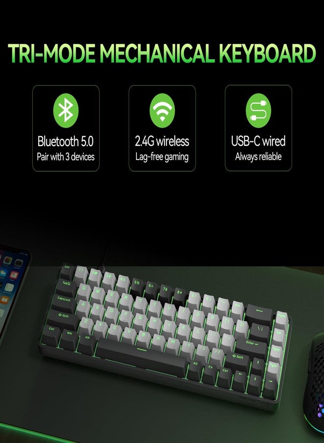 TMKB Technology Mechanical KeyBoard TMKB T68 60% Wireless Mechanical Gaming Keyboard, Tri-Mode BT5.0/2.4GHz/USB-C with Blue Switch, RGB Backlight, Anti-Ghosting, Compact 68 Keys, Wired/Wireless, Black/Gray - Image 2