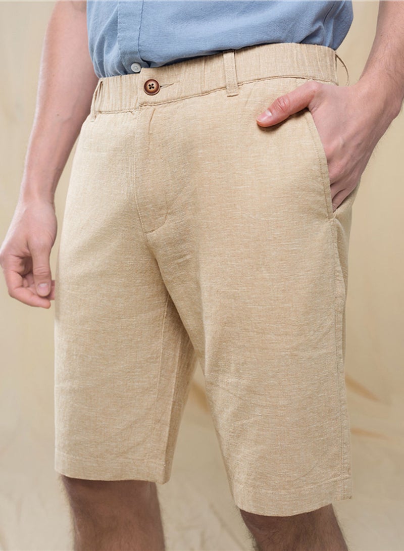 GIORDANO Men's Slim Linen Cotton Bermuda Shorts - Image 1