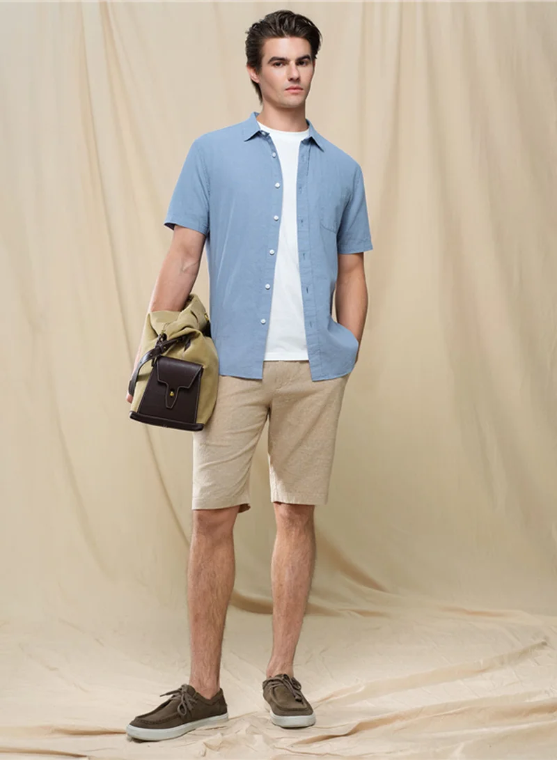 جيوردانو Men's Slim Linen Cotton Bermuda Shorts