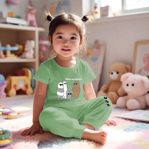 Toddylon Kids Co-Ord Set Cotton | Kid Boys & Girls T-Shirts and Pyjamas Sets | Toddlers Tracksuit | Infant T-Shirt & Pajama Lower | Tshirt & Jogger Set | Baby Boy Girl Casual Clothing Set Green - Image 3
