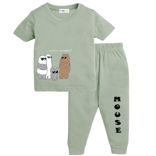 Toddylon Kids Co-Ord Set Cotton | Kid Boys & Girls T-Shirts and Pyjamas Sets | Toddlers Tracksuit | Infant T-Shirt & Pajama Lower | Tshirt & Jogger Set | Baby Boy Girl Casual Clothing Set Green - Image 2