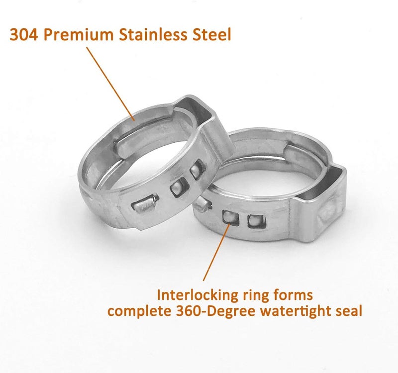 ISPINNER 15pcs 1/2 Inch Stainless Steel PEX Cinch Clamps, Crimp Rings Pinch Clamps for PEX Tubing Pipe Fitting Connections, Pack of 15 - Image 2