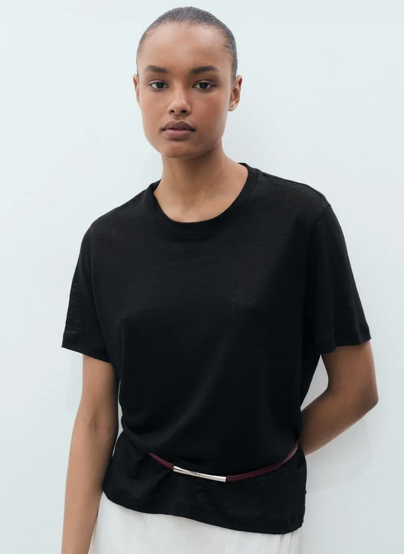 MANGO Short-Sleeved Linen T-Shirt