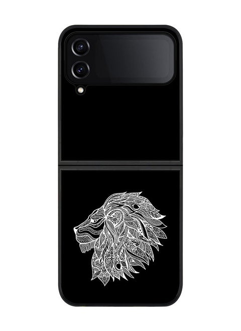Rugged Black edge case for Samsung Galaxy Z Flip4 Slim fit Soft Case Flexible Rubber Edges Anti Drop TPU Gel Thin Cover - Lion Abstract