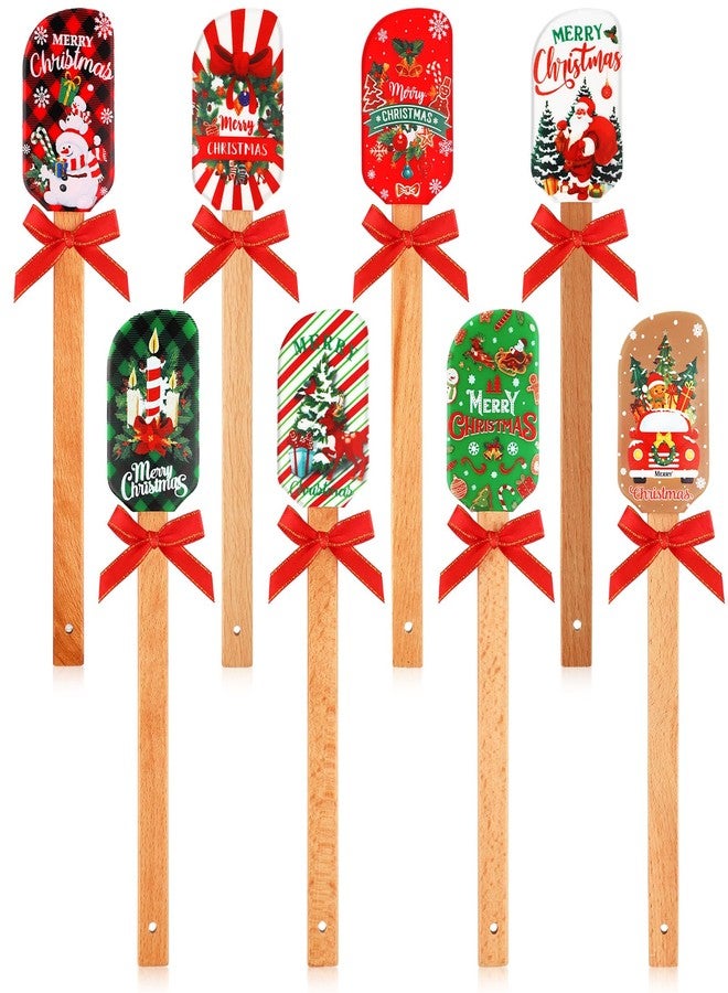Layhit 8 Pcs Christmas Silicone Spatula for baking Santa Claus Pattern rubber Spatula set with Wooden Handle Christmas cooking utensils bulk Cake Decorating for Holiday Gifts - Image 1