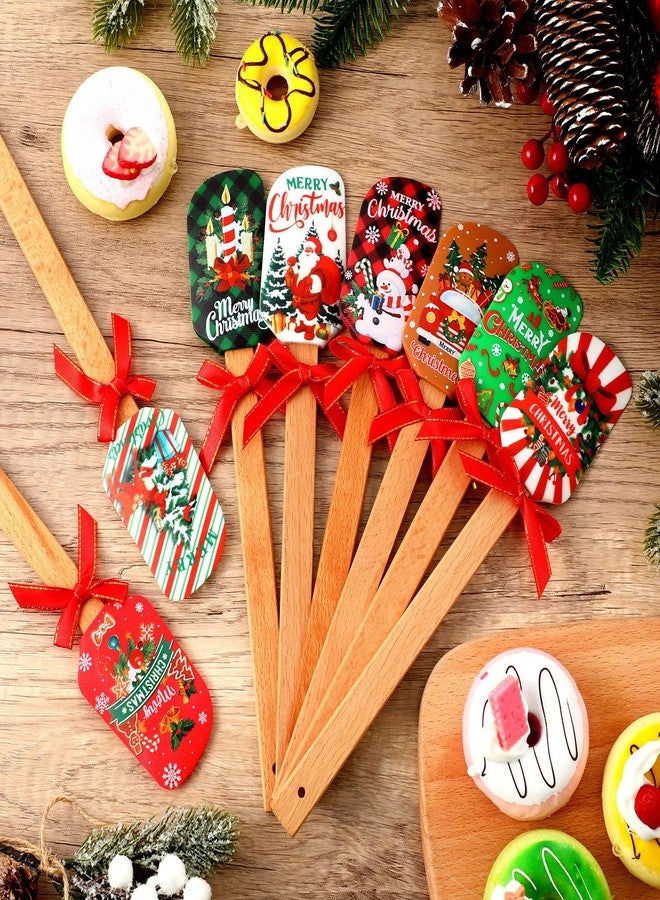 Layhit 8 Pcs Christmas Silicone Spatula for baking Santa Claus Pattern rubber Spatula set with Wooden Handle Christmas cooking utensils bulk Cake Decorating for Holiday Gifts - Image 3