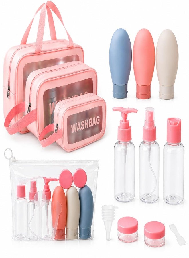 Brijex 11-Piece Travel Bottles Set with 3 Pcs Clear Makeup Bags, TSA Approved Leakproof Silicone Travel Size Containers for Toiletries, Refillable Cosmetics Liquid Travel Accessories for Carry-on Baggage - Image 1